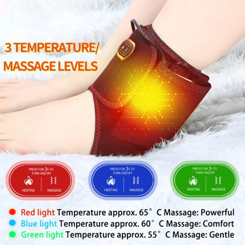 Portable Ankle Massager with Heat & Vibration，For Recovery，Relief Muscle Pain ，Sports Injuries,Joint Warmth, Adjustable Brace, U
