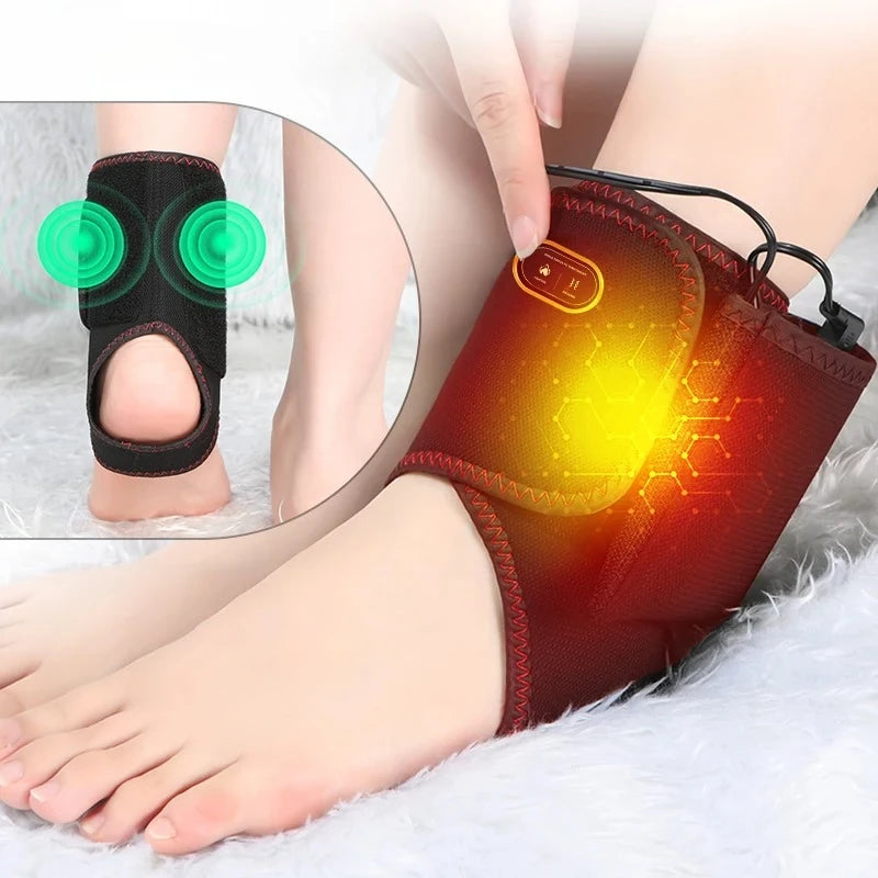 Portable Ankle Massager with Heat & Vibration，For Recovery，Relief Muscle Pain ，Sports Injuries,Joint Warmth, Adjustable Brace, U