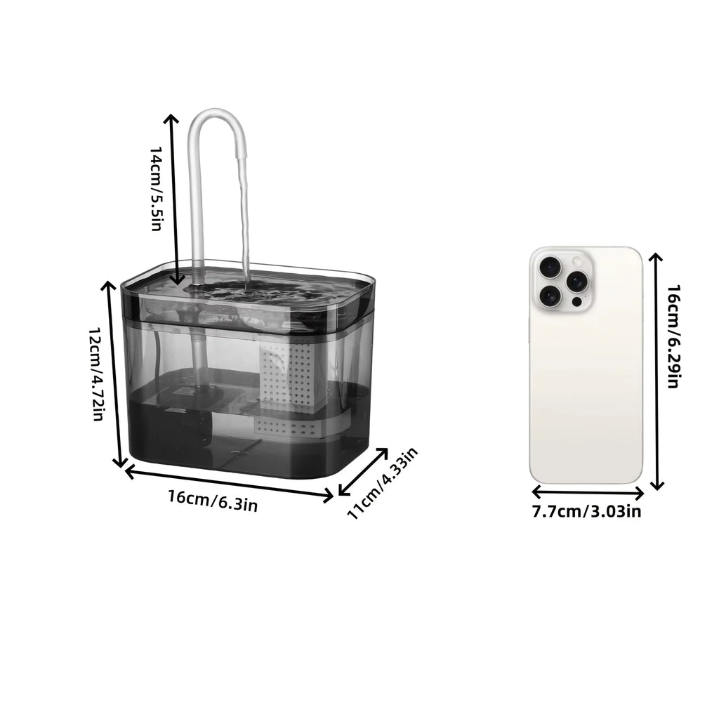 1.5L Pet Water Fountain for Cats Dogs Transparent Black  Anti-Dry Burning Electric  Circulating Water Dispenser with  Filter