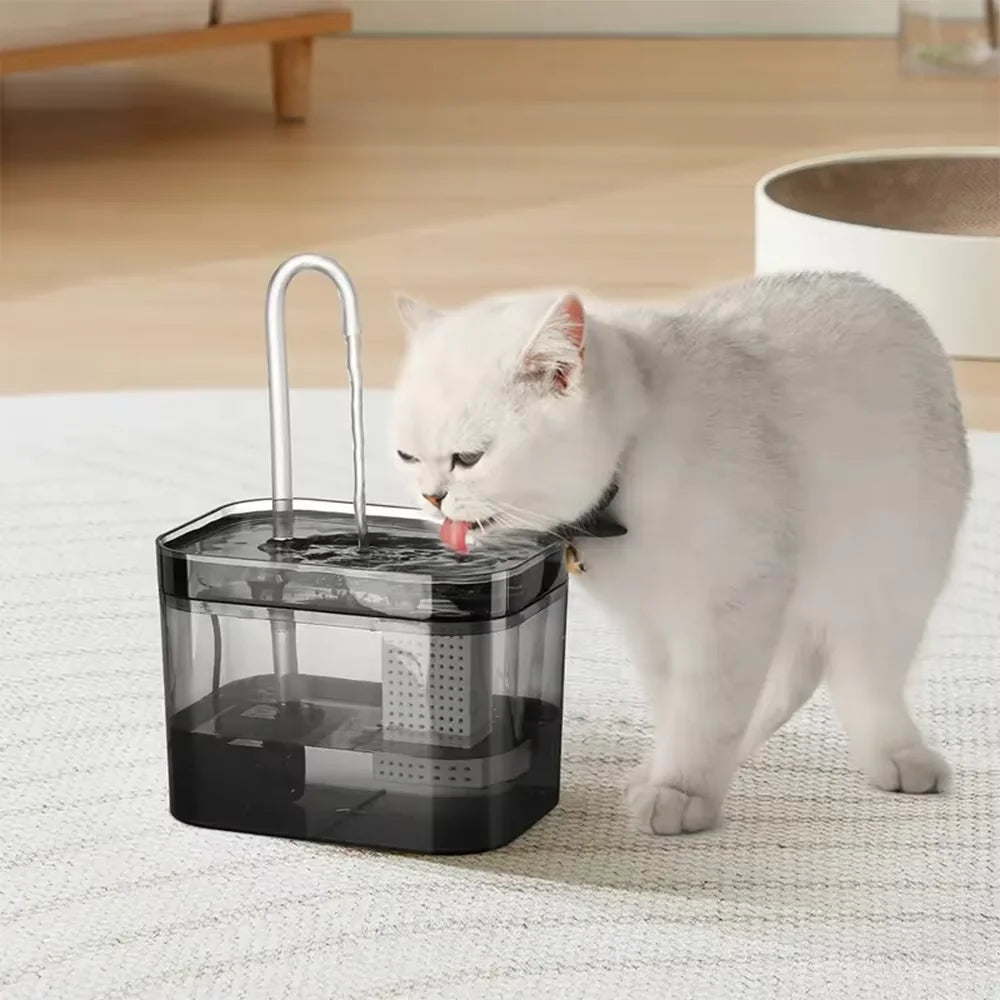 1.5L Pet Water Fountain for Cats Dogs Transparent Black  Anti-Dry Burning Electric  Circulating Water Dispenser with  Filter
