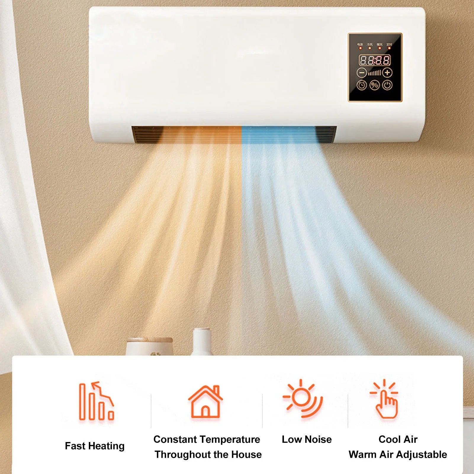 Portable Heater Small Heater Portable Wall Mounted Nature Wind Hot Heater Fan for Bathroom Bedroom Wall Mounted Heater Machine